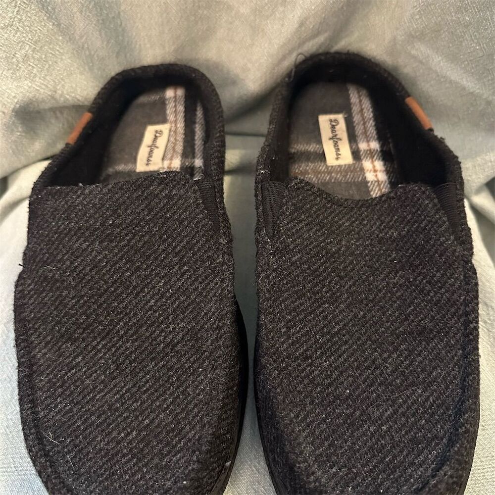 Dearfoams Men's Black Wool Memory Foam Slippers Size 11-12 Casual